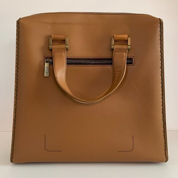 Aaron Barak Tan Leather Structured Large Briefcase Handbag Retro Vintage MCM - Picture 1 of 13